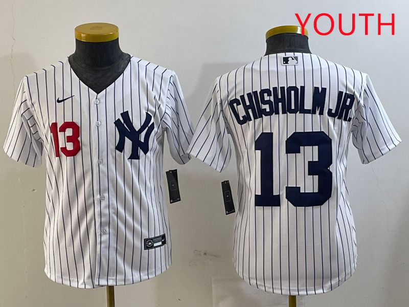 Youth New York Yankees #13 Chisholm jr White Stripe Game 2025 Nike MLB Jersey style 4->youth mlb jersey->Youth Jersey